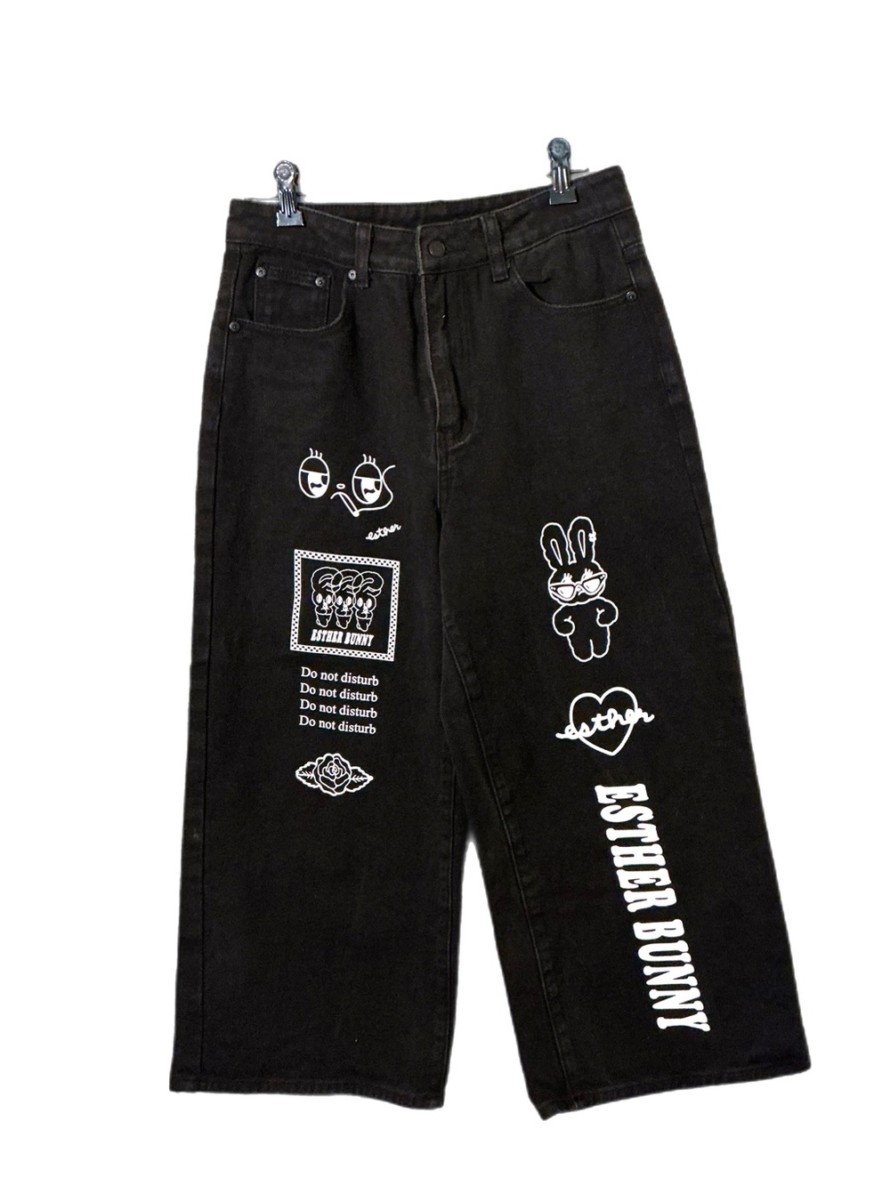 Lazy Oaf X Ester Bunny Graphic Jeans Women’s 28 Wide Leg Cropped Y2K